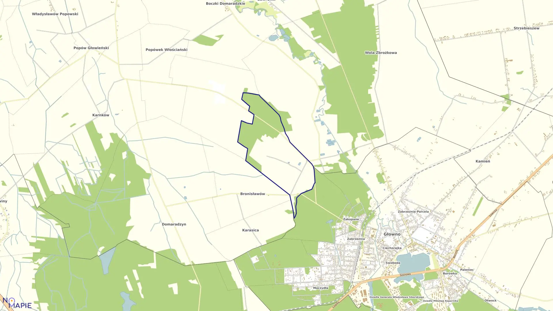 Mapa obrębu ANTONIEW GM. GŁOWNO w gminie Głowno