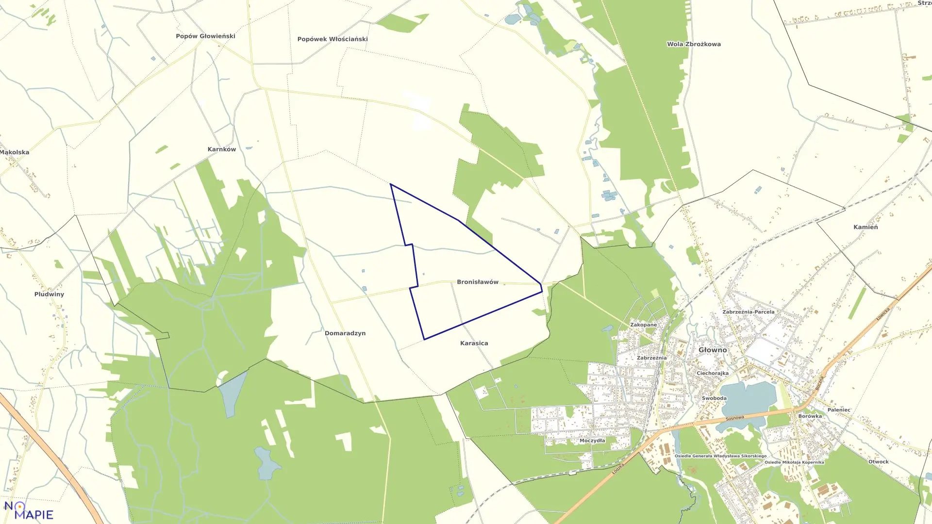 Mapa obrębu BRONISŁAWÓW w gminie Głowno