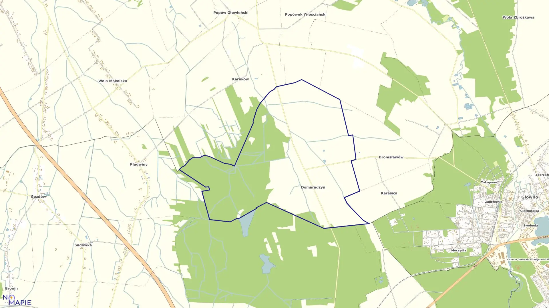 Mapa obrębu DOMARADZYN w gminie Głowno